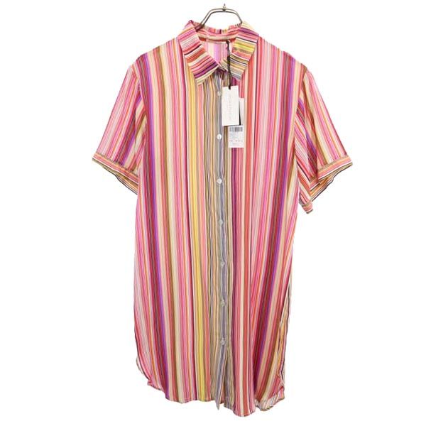 未使用 キアラフィオリーニ イタリア製 ストライプ柄 半袖 ワンピース 9 ピンク系 Chiara Fiorini レディース