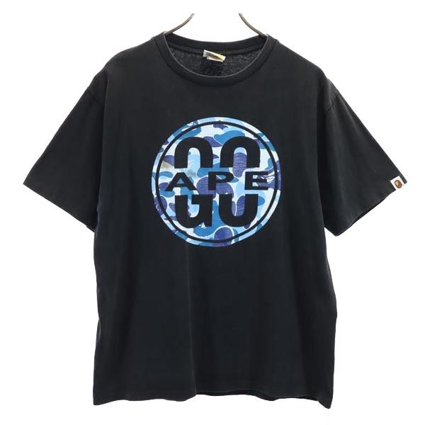 ベイプ 日本製 プリント 半袖 Tシャツ L 黒系 BAPE ロゴ メンズ
