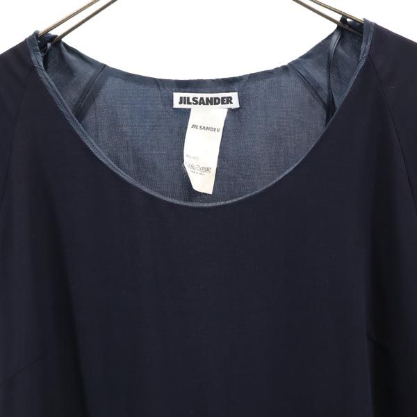 ジルサンダー イタリア製 ウール 半袖 ワンピース 40 ネイビー系 JIL
