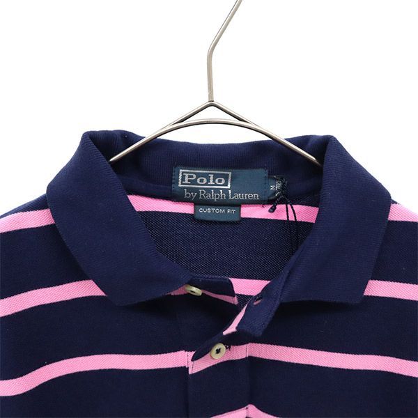 未使用 ポロバイラルフローレン ボーダー 半袖 ポロシャツ M ネイビー×ピンク Polo by Ralph Lauren 鹿の子 メンズ_2