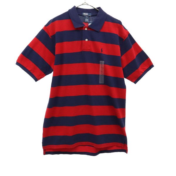 未使用 ポロバイラルフローレン ボーダー 半袖 ポロシャツ XL レッド×ネイビー Polo by Ralph Lauren 鹿の子 メンズ