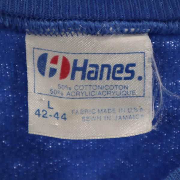 ヘインズ 80s USA製 プリント 長袖 トレーナー L 青 Hanes スウェット 裏起毛 メンズ