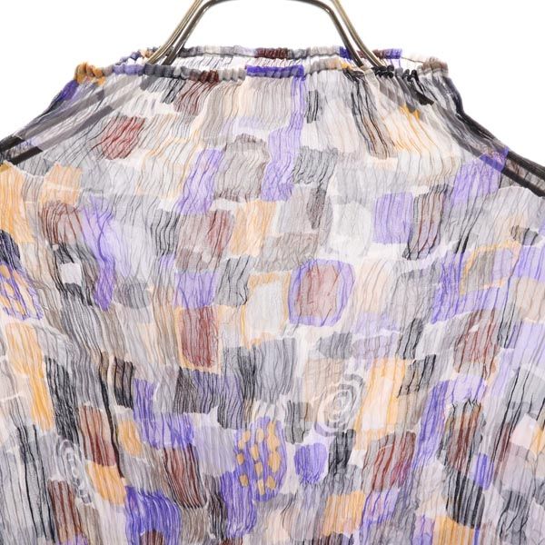 ISSEY MIYAKE - イッセイミヤケ 日本製 総柄 長袖 プリーツ シースルー カットソー M グレー系 ISSEY MIYAKE レディース イッセイミヤケ 日本製 総柄 長袖 プリーツ シースルー