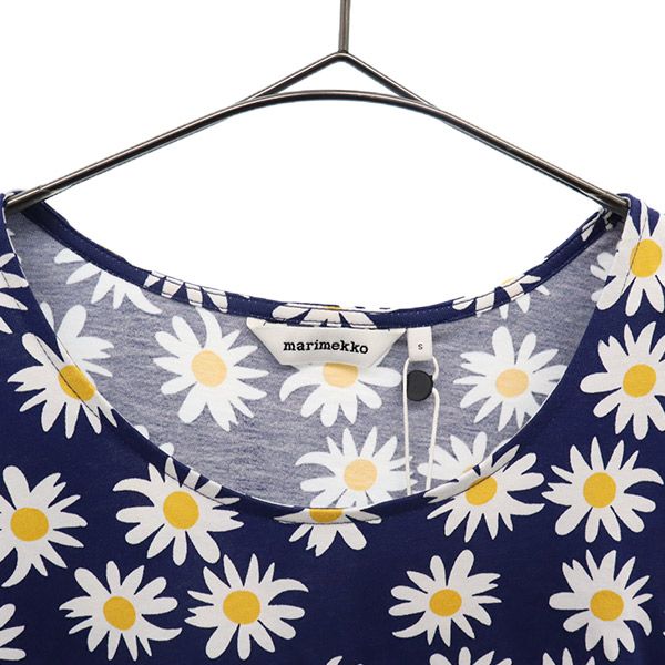 未使用 マリメッコ 花柄 長袖 ワンピース S ネイビー marimekko