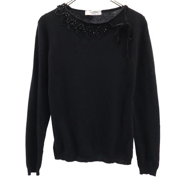 ヴァレンティノ イタリア製 カシミヤブレンド 長袖 ニット 44 ブラック系 VALENTINO ビーズ セーター レディース