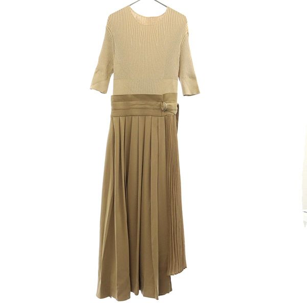 スナイデル 半袖 ワンピース 1 べージュ snidel プリーツドッキングニットワンピース SWNO201055 レディースの通販は