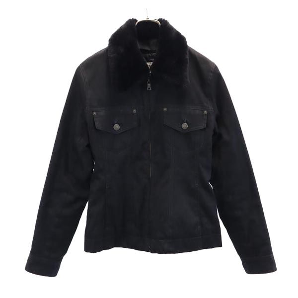 アルマーニエクスチェンジ 90s ファー襟付き オールド ジップジャケット S ダークグレー ARMANI EXCHANGE 裏キルティング素材 レディース