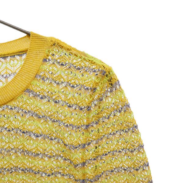 ザラ ボーダー 長袖 ニット M イエロー系 ZARA 透かし編み セーター ザラ ボーダー 長袖 ニット M イエロー系 ZARA 透かし編み セーター