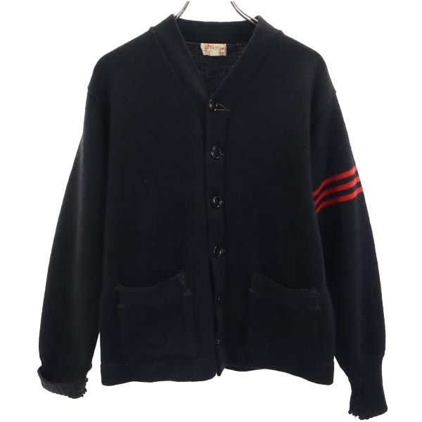 サンドニット 40s 50s レタード 長袖 ニット カーディガン 42 ブラック系 SANDKNIT メンズ
