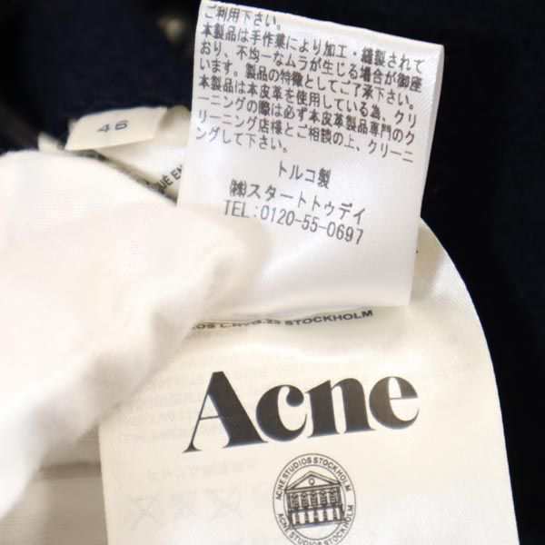 アクネストゥディオズ ライダース風 袖レザー ウールジャケット 46 ネイビー×ブラック ACNE STUDIOS メンズ