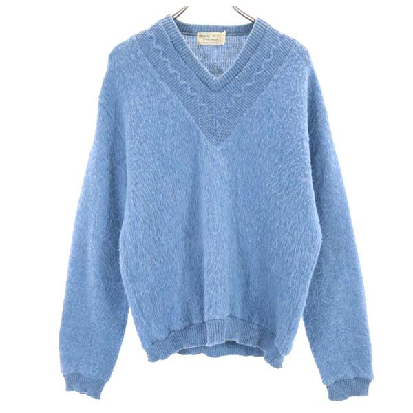 シアーズ 60s 70s モヘア 長袖 Vネック ニット L ブルー系 Sears セーター メンズ