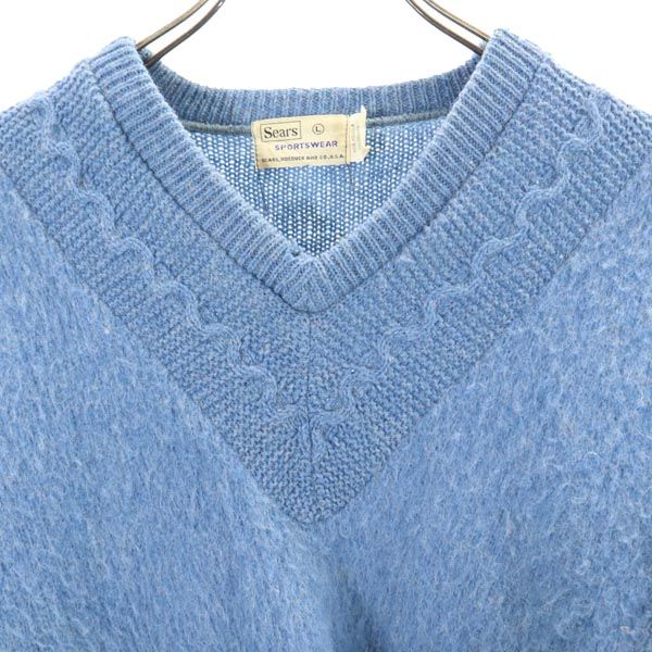 シアーズ 60s 70s モヘア 長袖 Vネック ニット L ブルー系 Sears セーター メンズ_2