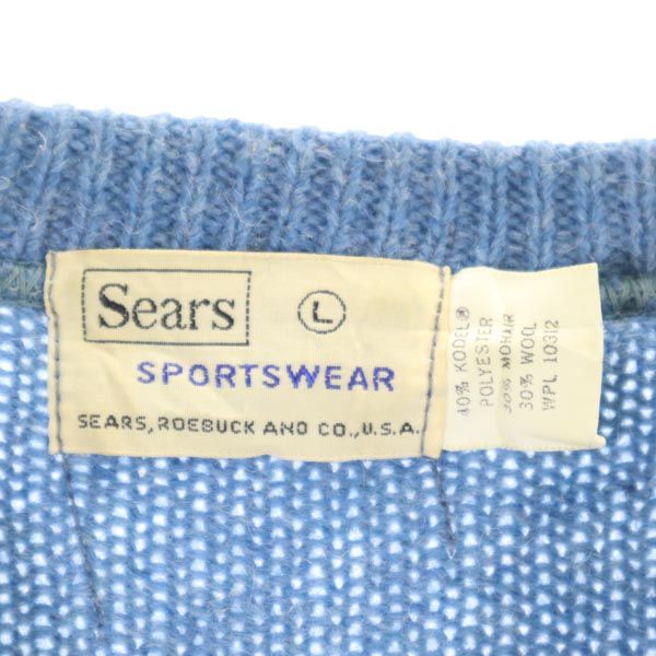 シアーズ 60s 70s モヘア 長袖 Vネック ニット L ブルー系 Sears セーター メンズ_7