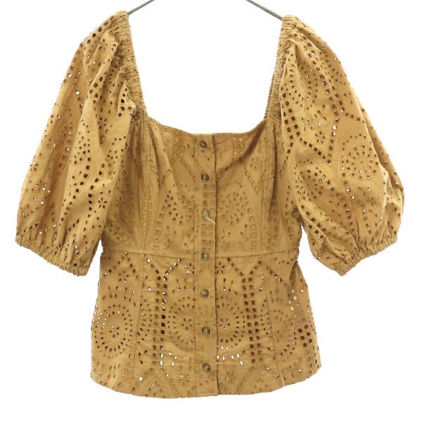 未使用 ガニー レース 5分袖 スクエアネック ブラウス 38 ベージュ GANNI レディース