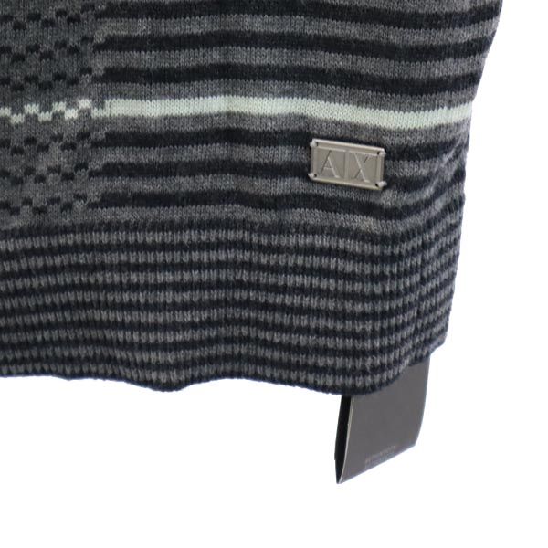 未使用 アルマーニエクスチェンジ ボーダー柄 長袖 Vネック ニット セーター XL グレー ARMANI EXCHANGE メンズ 未使用 アルマーニエクスチェンジ ボーダー柄 長袖 Vネック ニット