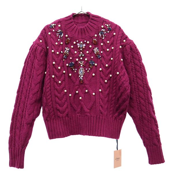 未使用 エイミー イストワール 長袖 セーター F パープル eimy istoire ニット ビジュー レディース