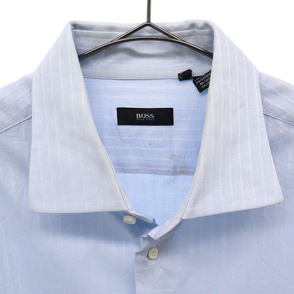 ボス ヒューゴボス ストライプ 長袖 シャツ 17 1/2 32/33 ブルー BOSS