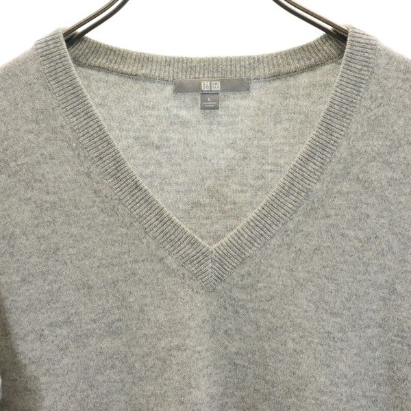 ユニクロ 長袖 カシミヤ100％ Vネック セーター L グレー UNIQLO