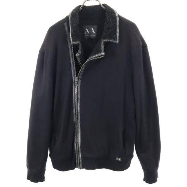 アルマーニエクスチェンジ スウェット ライダースジャケット L 黒 ARMANI EXCHANGE 薄中綿入 メンズ