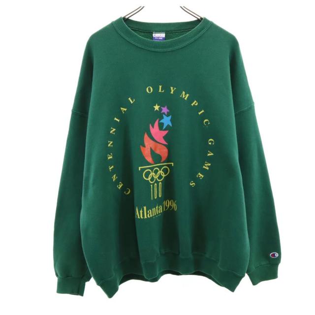 チャンピオン 90s USA製 オールド オリンピック 長袖 トレーナー XXL グリーン系 Champion スウェット 裏起毛 ビッグサイズ メンズ