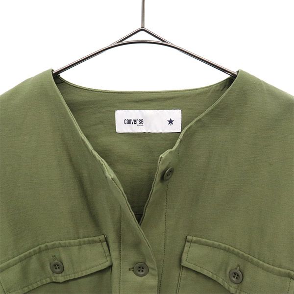 コンバース トウキョウ ロゴバッジ 長袖 ノーカラーミリタリー シャツ