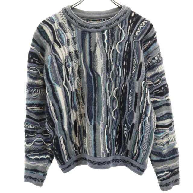 クージー 90s ウール オールド 3Dニット 総柄 長袖 ニット セーター SS グレー系 COOGI メンズ