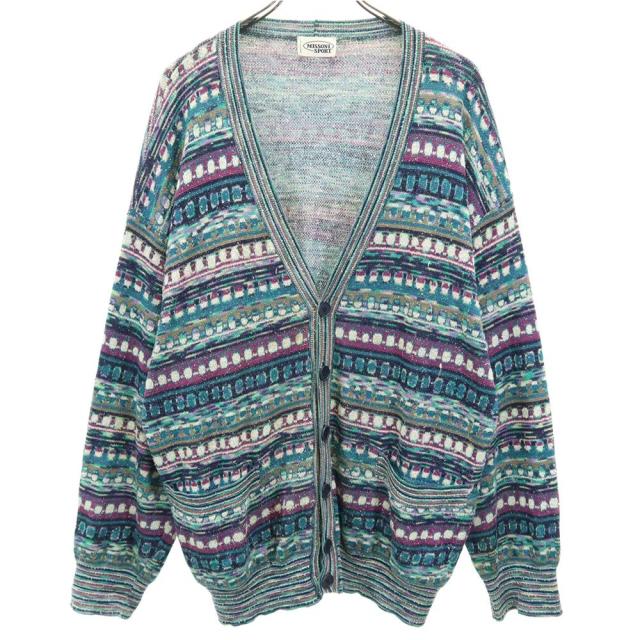 ミッソーニスポーツ イタリア製 総柄 Vネック カーディガン 52 ブルー系 MISSONI SPORT ニット メンズ