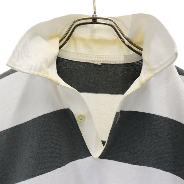 日本製 ボーダー柄 ラグビー 長袖 ラガーシャツ M グリーン系×ホワイト