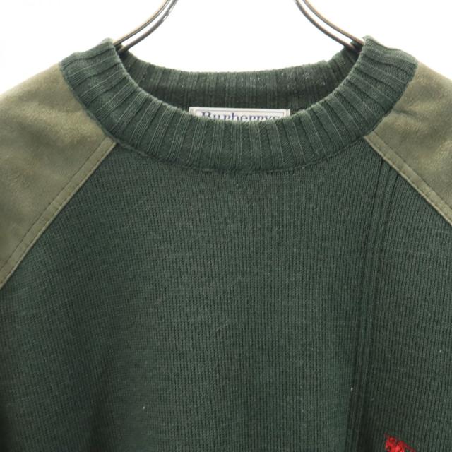 バーバリーズ　ブルー　カーキ　ウール　クルーネック セーター　メンズ　サイズL BURBERRY - バーバリーズ 90s イギリス製 オールド コンバット