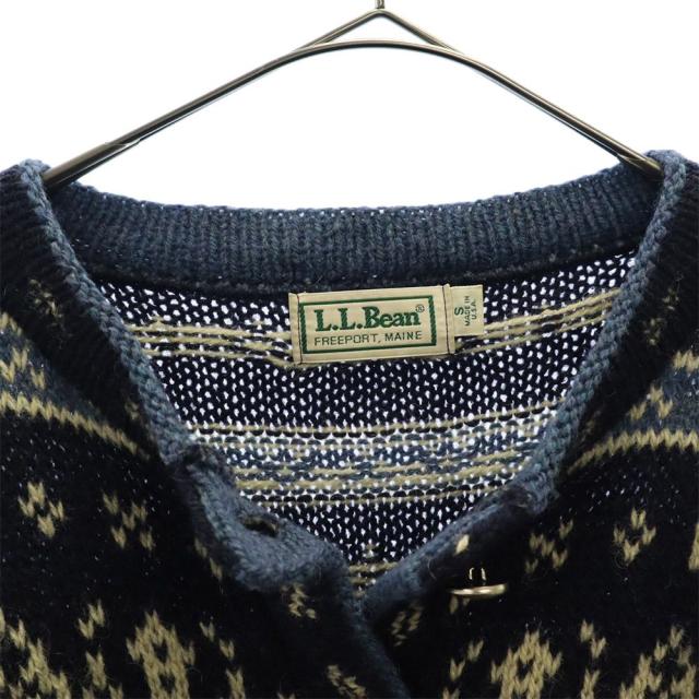 エルエルビーン 70s 80s ノルディック 総柄 長袖 ニット カーディガン S ネイビー L.L.Bean オールド ヴィンテージ レディース