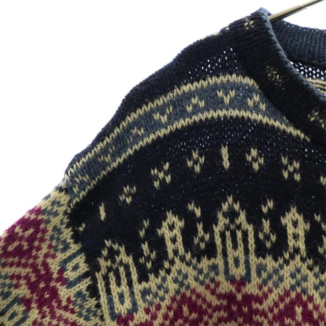 エルエルビーン 70s 80s ノルディック 総柄 長袖 ニット カーディガン S ネイビー L.L.Bean オールド ヴィンテージ レディース