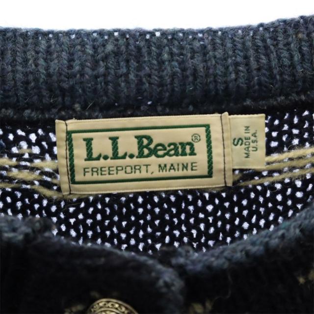 エルエルビーン 70s 80s ノルディック 総柄 長袖 ニット カーディガン S ネイビー L.L.Bean オールド ヴィンテージ レディース
