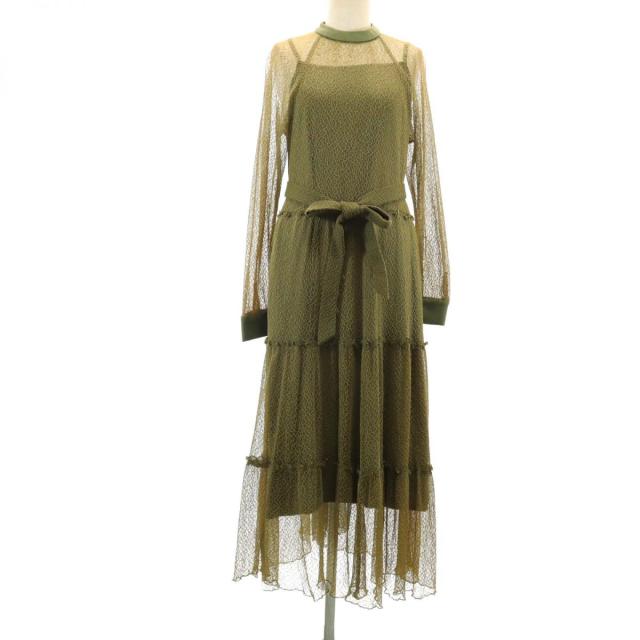 アメリ 長袖 レース ロングワンピース グリーン系 AMERI UNDRESSED インナー付き レディース