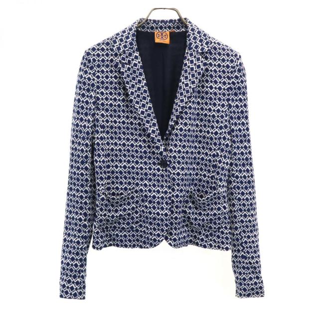 トリーバーチ 長袖 テーラードジャケット S ホワイト×ブルー Tory Burch レディース