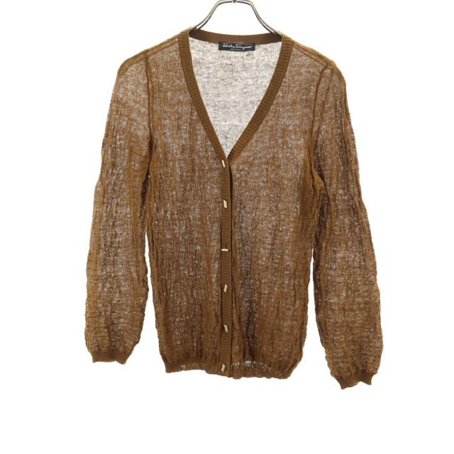 サルヴァトーレフェラガモ 長袖 Vネック リネン カーディガン M ブラウン系 Salvatore Ferragamo レディース