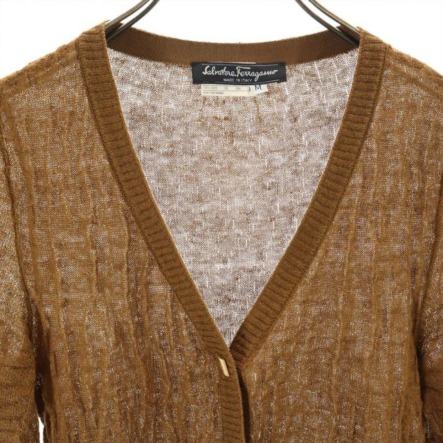 サルヴァトーレフェラガモ 長袖 Vネック リネン カーディガン M ブラウン系 Salvatore Ferragamo レディース