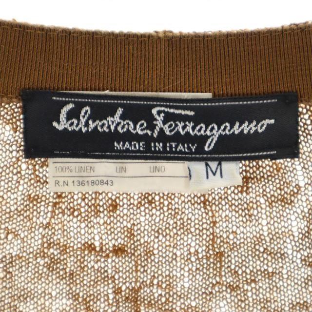 サルヴァトーレフェラガモ 長袖 Vネック リネン カーディガン M ブラウン系 Salvatore Ferragamo レディース