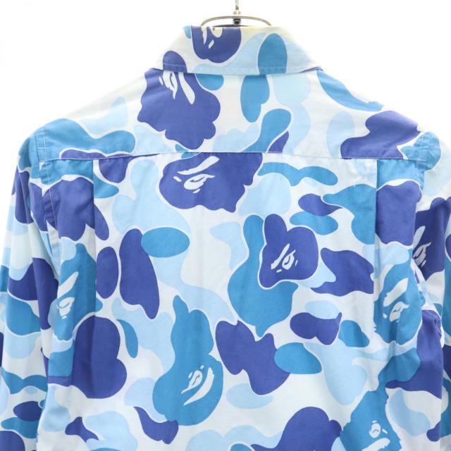 アベイシングエイプ 総柄 長袖 シャツ XS ブルー系 A BATHING APE