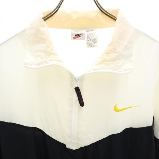 ナイキ 90s 00s 白タグ オールド ハーフジップ ナイロンジャケット M ブラック系 NIKE ロゴ 刺繍 レディース NIKE - ナイキ 90s 00s 白タグ オールド ハーフジップ ナイロン