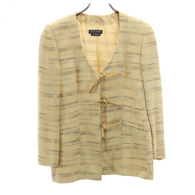 ジョルジオアルマーニ イタリア製 チェック柄 ノーカラージャケット 40 イエロー系 GIORGIO ARMANI レディース