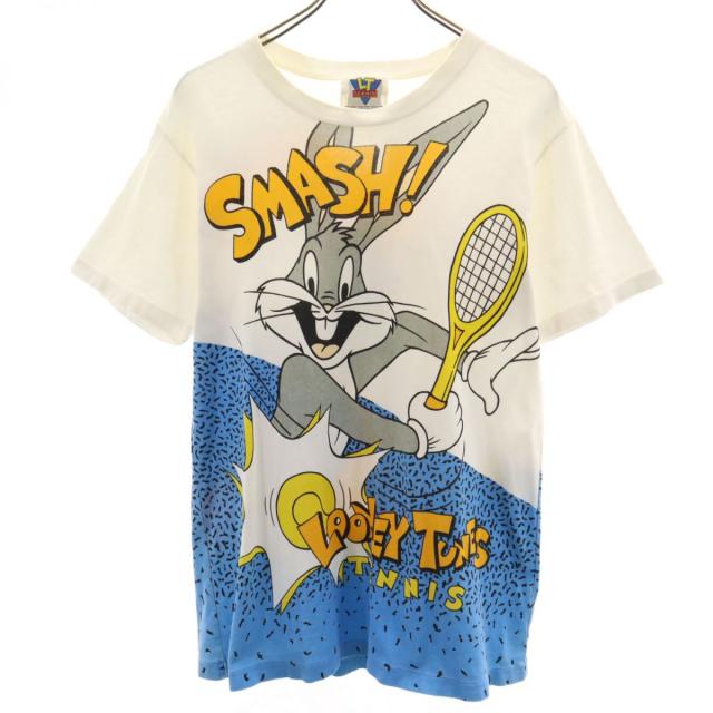 ルーニーテューンズ 90s オールド プリント バッグス・バニー 半袖 Tシャツ ホワイト LOONEY TUNES テニス メンズ