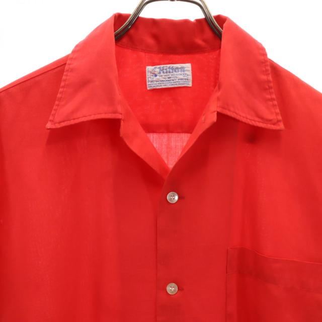 ヒルトン 70s USA製 ヴィンテージ 半袖 ボウリングシャツ M レッド系