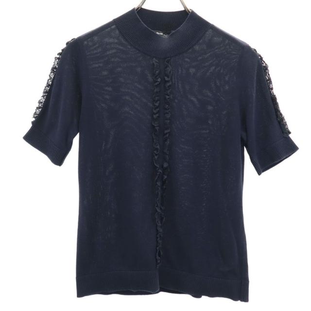 ルネベーシック 日本製 半袖 セーター 36 ネイビー Rene basic ニット レディース