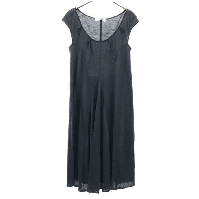 クリスチャンディオール ポルトガル製 ノースリーブ 膝丈ワンピース 36 チャコールグレー Christian Dior レディース