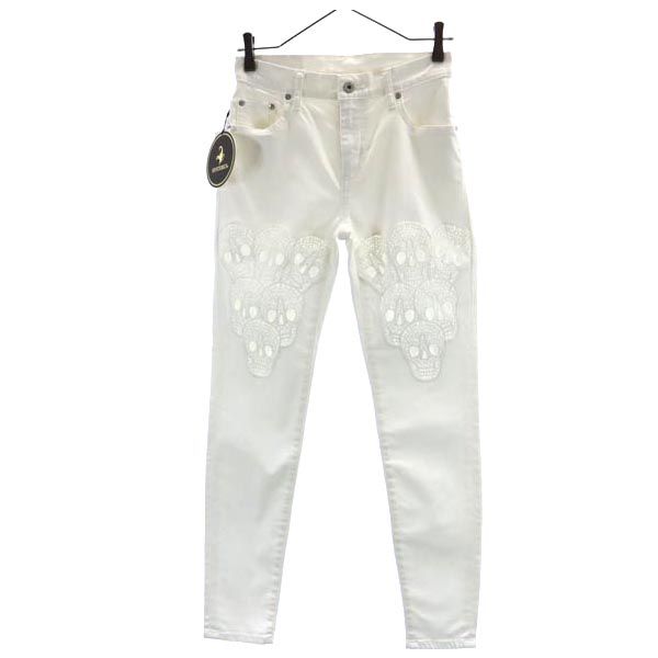 ヒステリックグラマー 日本製 スキニーデニムパンツ w26 白 HYSTERIC GLAMOUR スカルレース ジーパン レディース