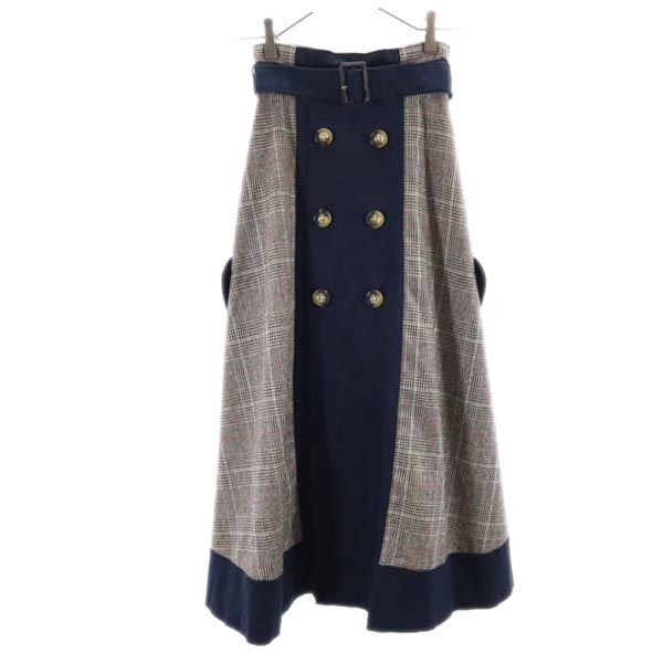 アメリ チェック柄 ロングスカート グレー×ネイビー AMERI UNDRESSED レディース