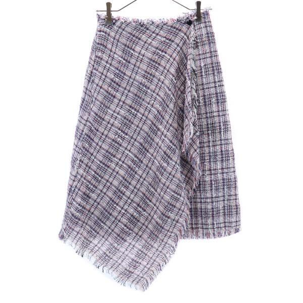 未使用 アナカ チェック柄 ミディ丈 アシンメトリー ラップスカート 38 Unaca レディース