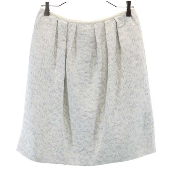 未使用 アナカ 総柄 ミディ丈 タック スカート 38 ホワイト Unaca レディース