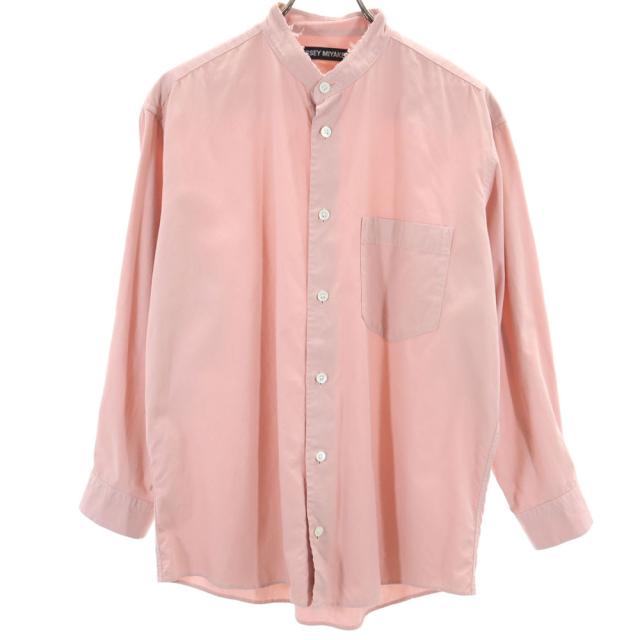 イッセイミヤケ 日本製 長袖 バンドカラーシャツ 1 ピンク ISSEY