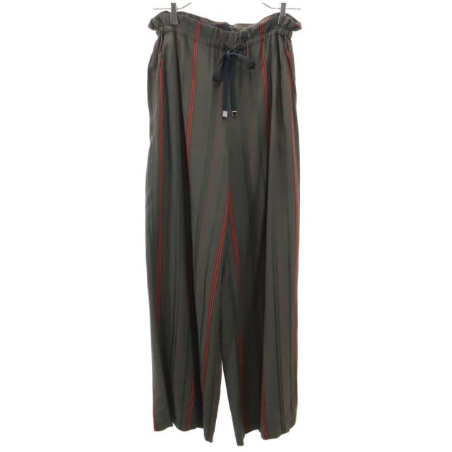 アウラ 日本製 ストライプ柄 ロングパンツ 0 ブラウン系 AULA ウエストゴム レディース